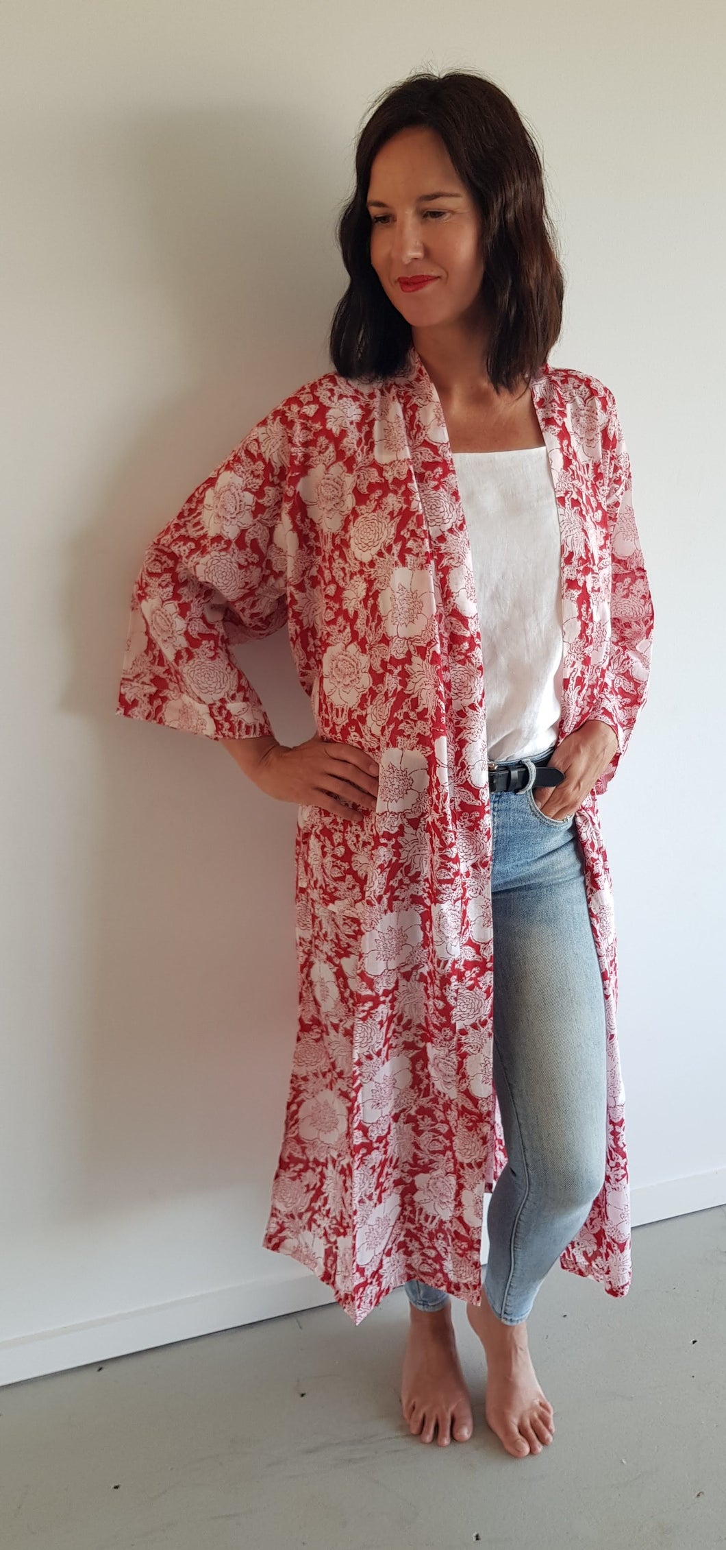 Indian Block print Kimono Red